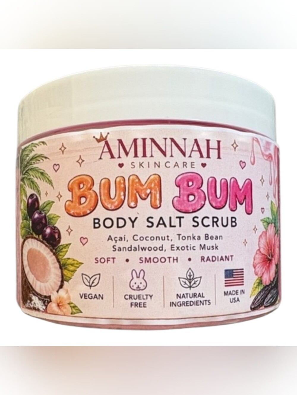 AMINNAH Skincare Bum Bum Body Salt Scrub - Pink & Peach